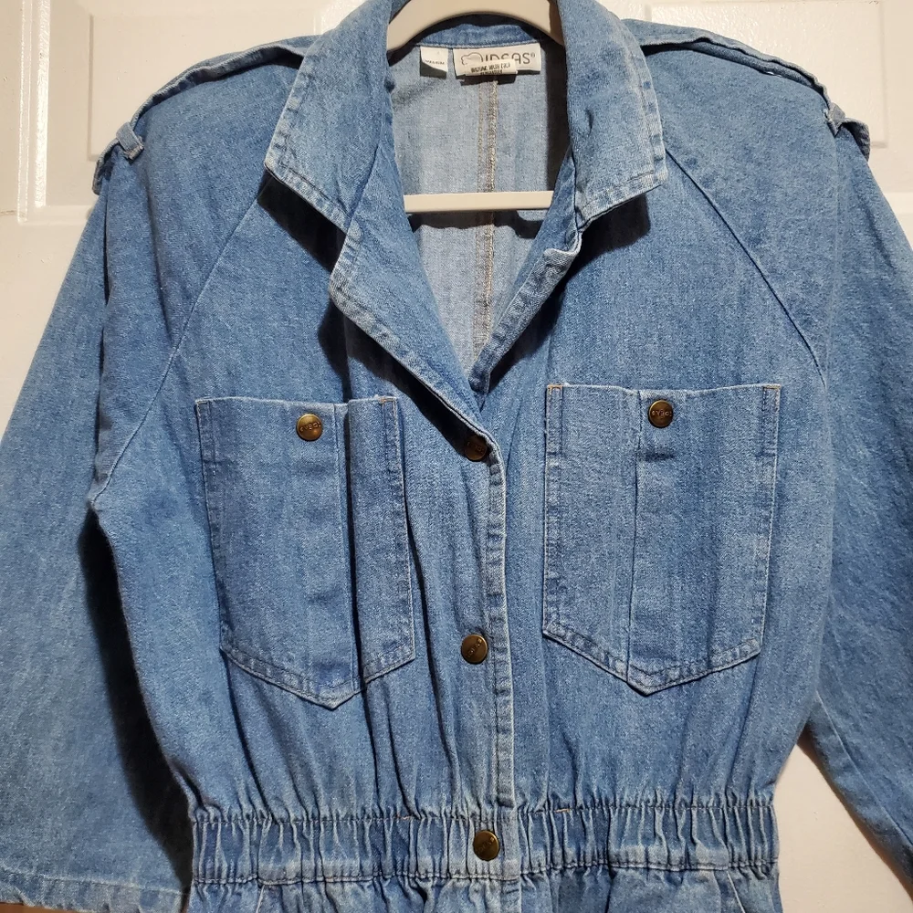 IDEAS Vintage Snap Front Denim Midi Dress Size M - Picture 3 of 11